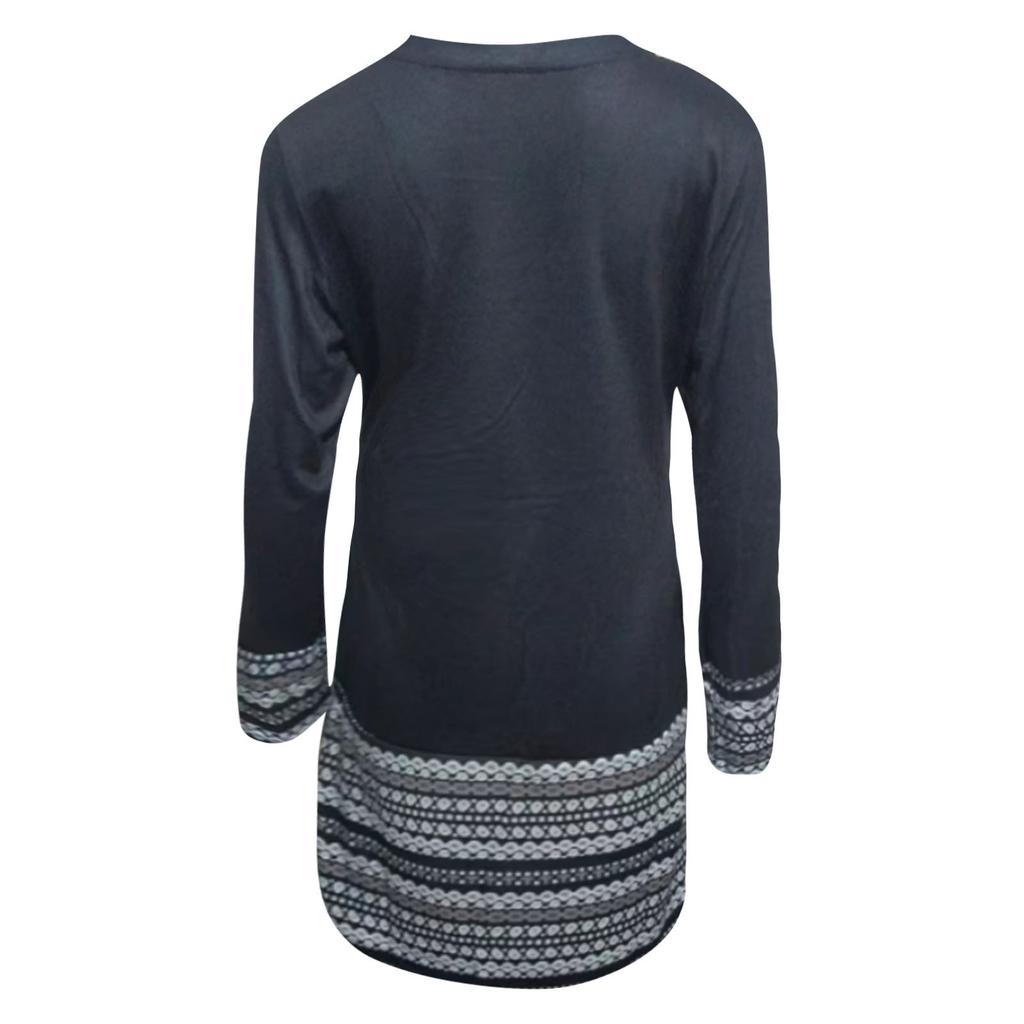 Женское удобное повседневное платье в этническом стиле с длинным рукавом и круглым вырезом