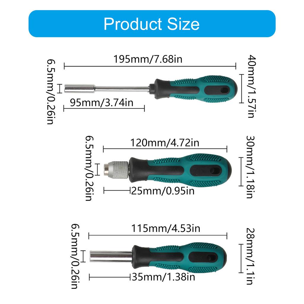 Набор из 3 штук держателей бит для шестигранной отвертки 1/4 дюйма включает рукоятку для быстрой смены, магнитный держатель и рукоятку для прямой вставки