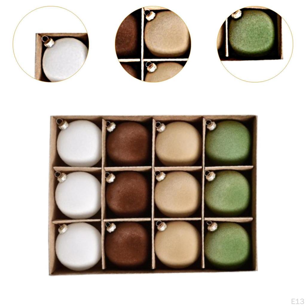 12 предметов - Украшения, Флокированные рождественские украшения, Разбитые декоративные шары