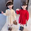 2023 Spring Autumn Kids Clothes Girls Sweater Dress Chirstmas Party Princess Red Knitted Dresses For Baby Children 2 To 10 Years