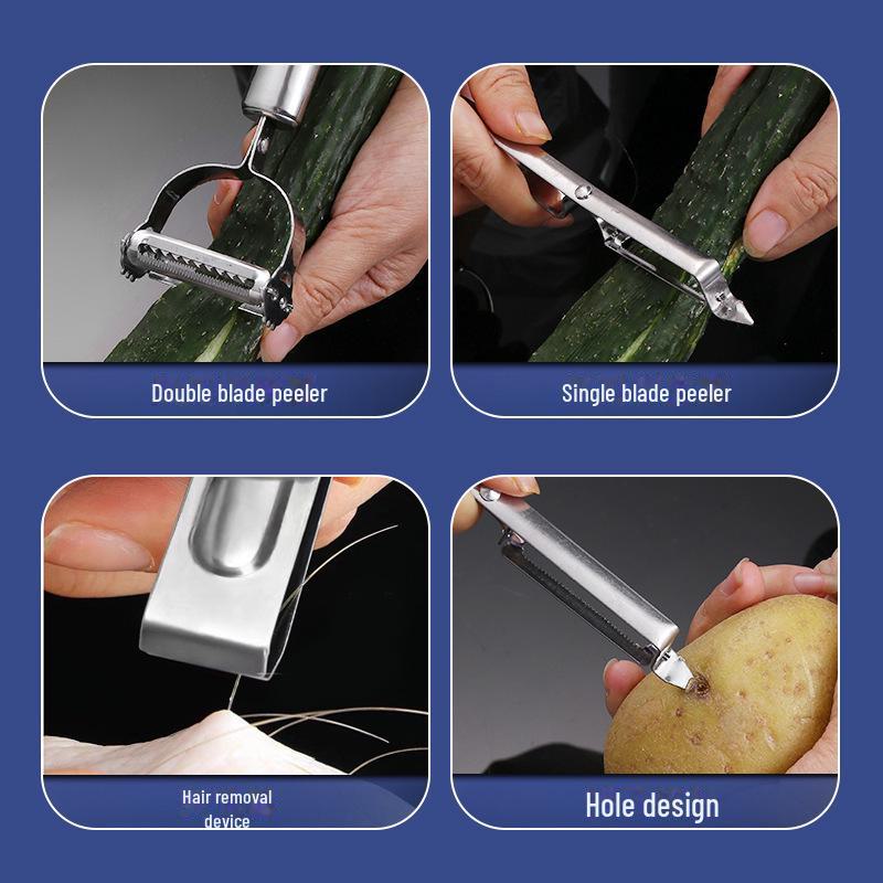 Three-Piece Stainless Steel Peeler Set: Multi-functional Peeler, Potato Peeler, Melon and Fruit Grater, Fruit Knife