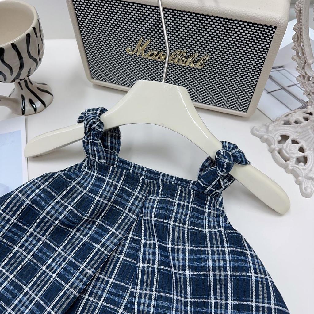 Девочковый клетчатый комплект: топ-майка без рукавов и брюки