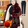Winter Warm Fleece Lined Coat for Middle Aged Women Thickened Printed Cotton Clothes
