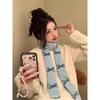 Korean Style Colorblock Bow Skinny Knitted Scarf - Autumn Winter Fashion Warm Fluffy Snood for Women