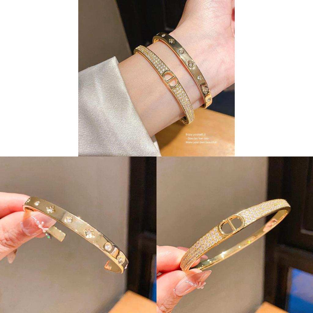 Geometric Zircon Crystal Bangle Bracelet With 18k Gold Plating For Women