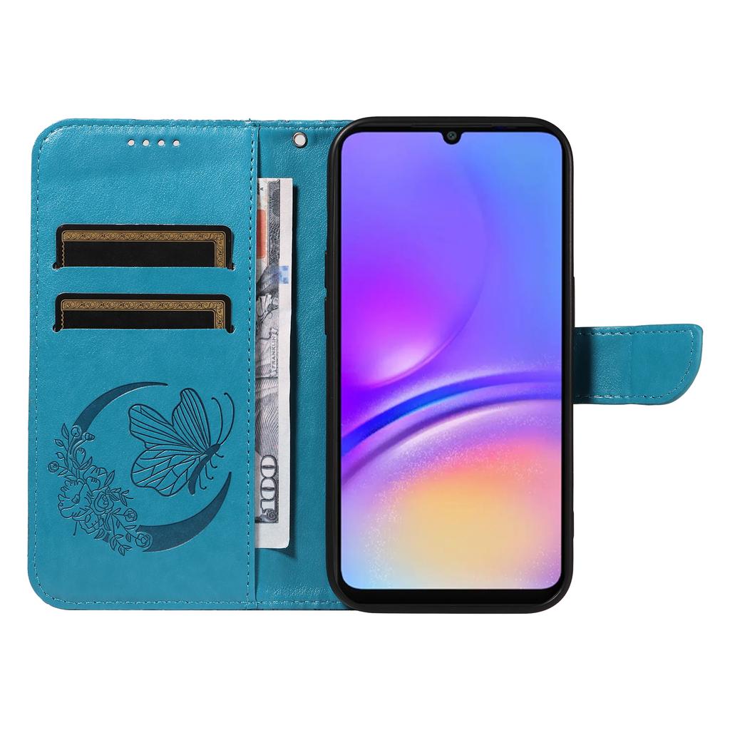 For Samsung Galaxy A07 4G/A06 5G/A06 4G Case Butterfly Pattern PU Leather Folio Flip Phone Cover - Blue