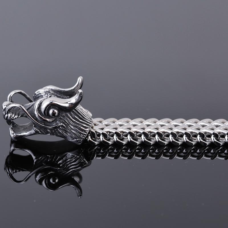 Punk Rock Double Dragon Head Man Bracelet For Men Friendship Men's Bracelets 8.8" 11MM Width Stainless Steel Franco Chain Male Jewelry