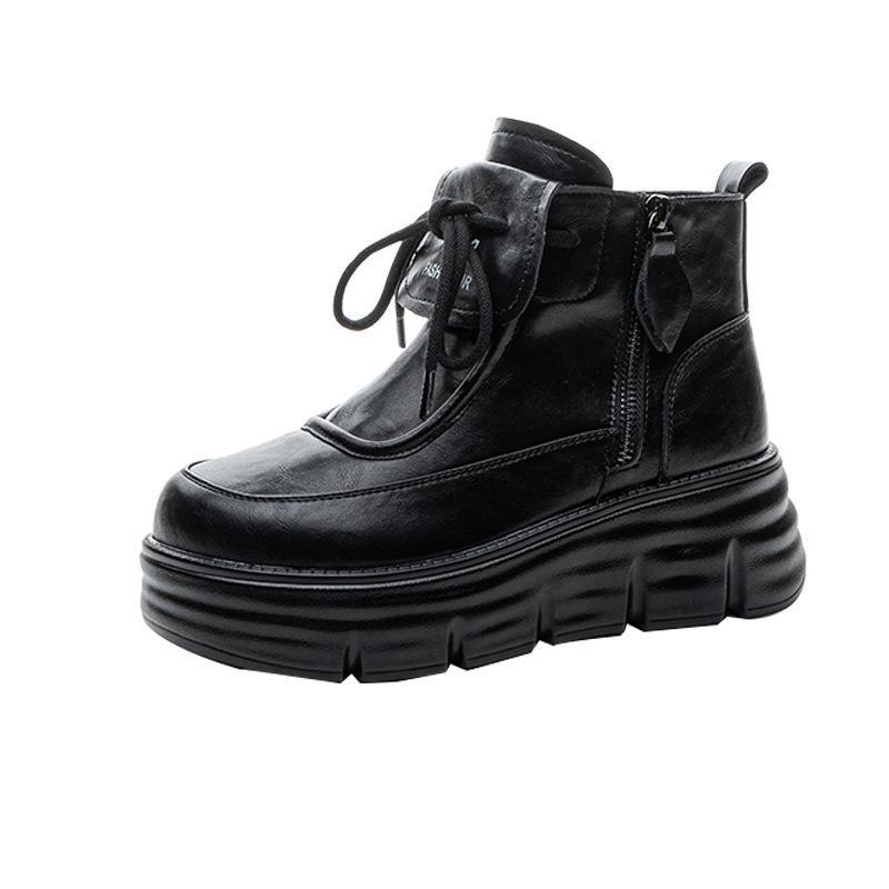 2026 autumn and winter new casual cotton shoes platform high-top short boots Martin boots side zipper wedge heel velvet mother shoes women