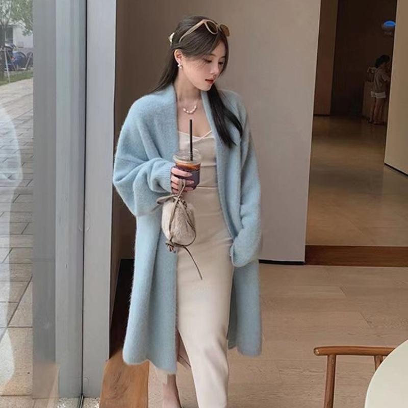 Свитера, кардиган, женский осенне-зимний свободный длинный кардиган, нежный повседневный однотонный трикотаж с длинными рукавами, кардиган, свитер