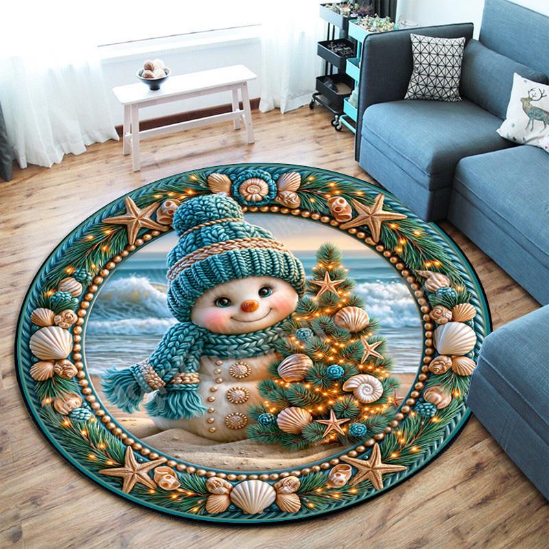 Cute Christmas Day Gift Bell Santa Claus Snowman Christmas Tree round rug Home Soft Decorative Anti slip Chair Mat Carpet Outdoor Floor Mat Carpet 95