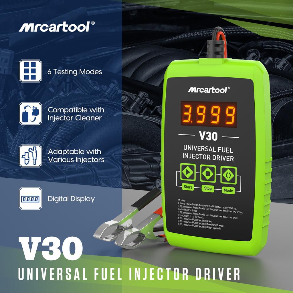 MRCARTOOL Fuel Injector Tester V30 Cleaner Car Fuel Injector Suitable for Automotive Parts 12V 6 Pulse Modes Cleaning Tool Kit