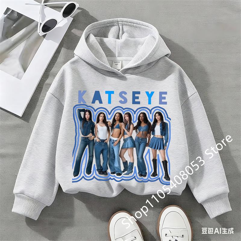 Детская толстовка с принтом Katseye, Толстовка для мальчиков и девочек, Повседневный пуловер, Спортивная одежда в стиле Харадзюку с принтом айдола, Теплый топ с длинным рукавом