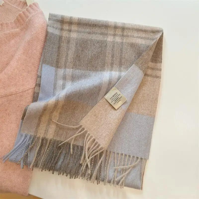 High Quality 100% Wool Scarf Men Female Fashion Classic Soft Cashmere Muffler Women Warm Thermal Shawl Outside Autumn Winter Men