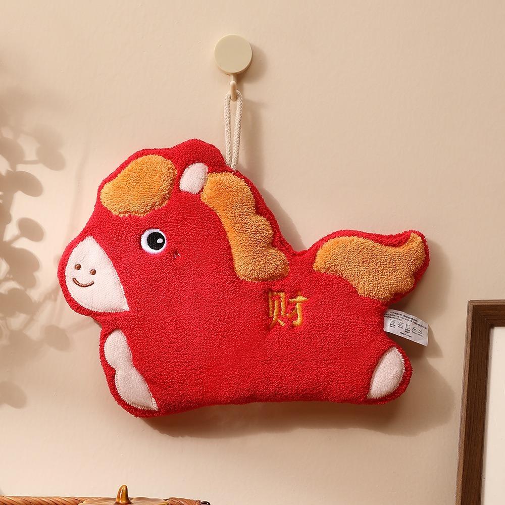 Hanging Lucky Horse Hand Towel Thickened Absorbent Towel Festive Hand-Wiping Towel  New Year
