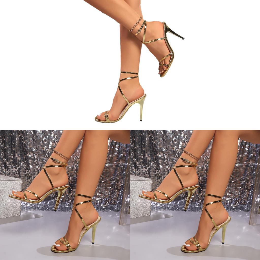 Летние туфли на высоком каблуке для женщин с перекрещивающимися ремешками и заостренным носком для официальных мероприятий