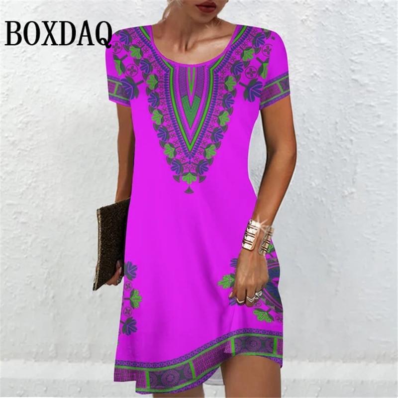 Женские платья с коротким рукавом, летняя женская одежда, винтажное модное платье трапециевидной формы с цветочным принтом, повседневные женские свободные платья больших размеров