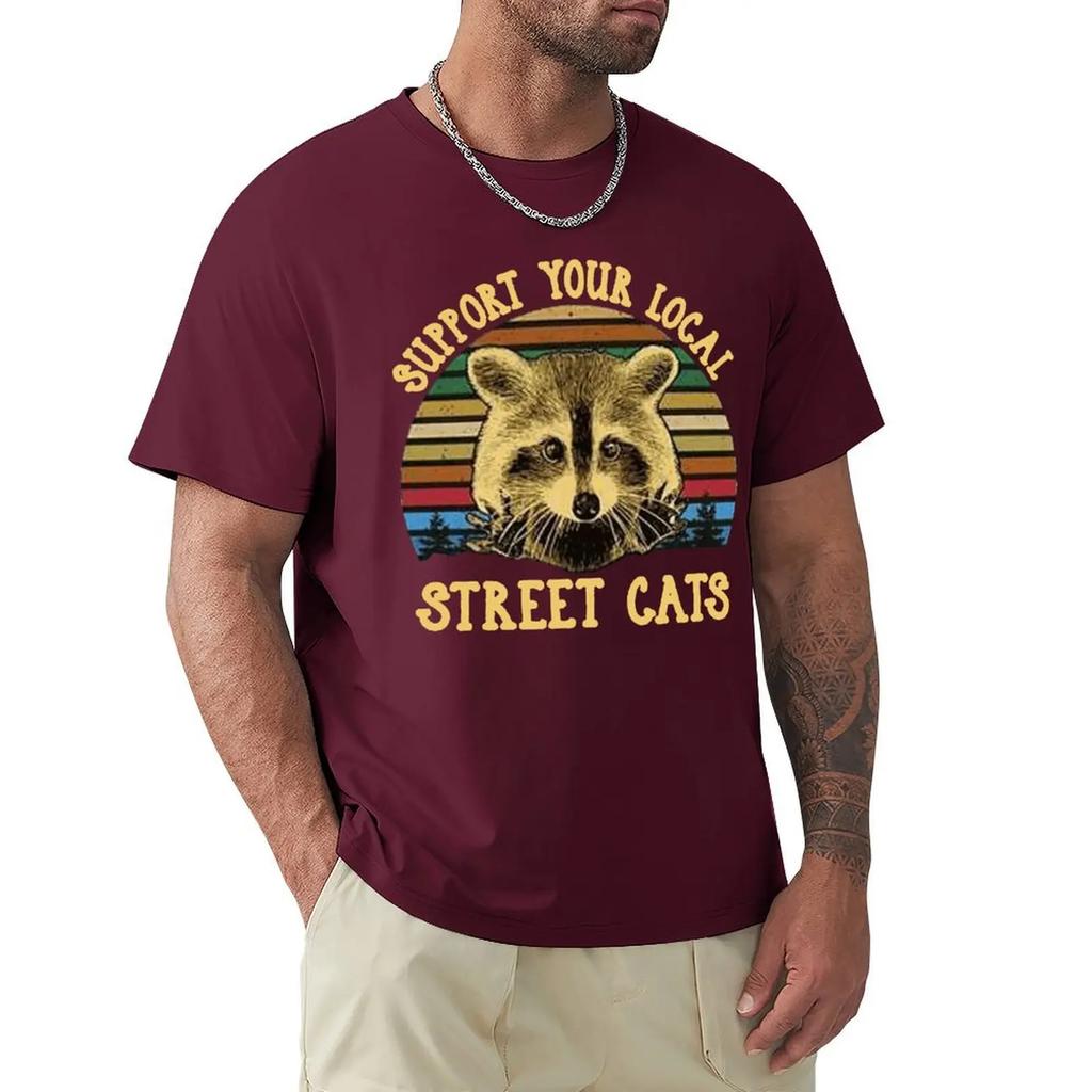 Футболка Raccoon Support Your Local Street Cats Vintage для мужчин, черная хлопковая футболка унисекс свободного кроя