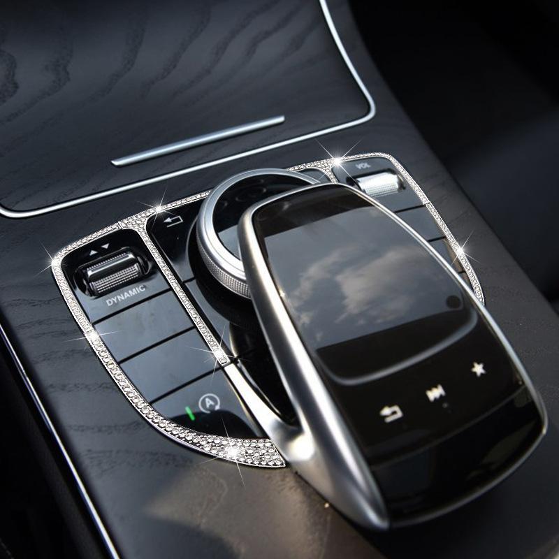 Car Center Control Panel With Diamond Rhinestone Decorative Frame For Mercedes Benz GLC X253 C W205 E Class W213 Accessorie
