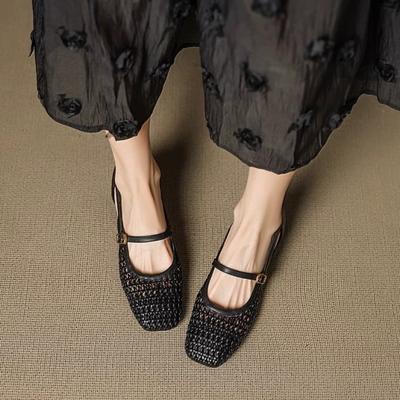 Мода 2025 Лето Уличная Обувь Полые Женские Сандалии Новые Плетеные Для Выхода Повседневные Туфли на Блочном Каблуке