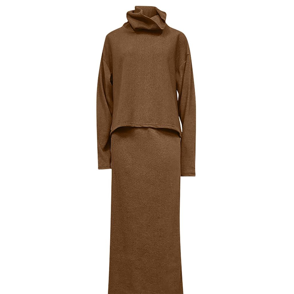 Женский повседневный свободный вязаный свитер, длинная юбка, комплект из двух предметов