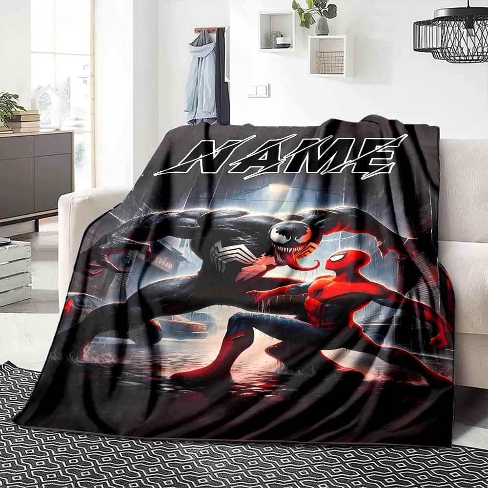 Custom Name Venom Vs Spiderman Urban Battle Party Blanket For Couch Bed Plush Cozy Fuzzy Blanket Super Soft Warm Blankets For Fall And Winter 0916177