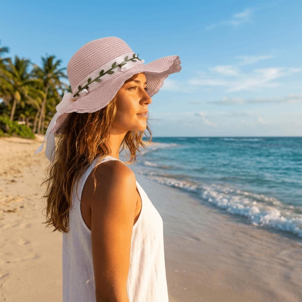Colorful Weave Hat Wide Brim Women's Sun Hat Fashion Bow Straw Hat Travel
