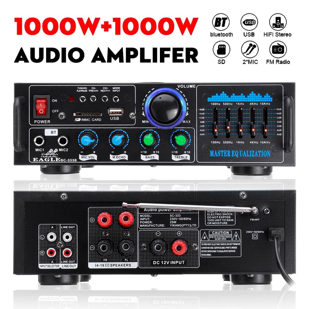 2000W 2 Micphone Bluetooth Stereo Amplifier Surround Sound Mixer 220V FM AUX USB SD AMP Home Cinema Karaoke Remote Control