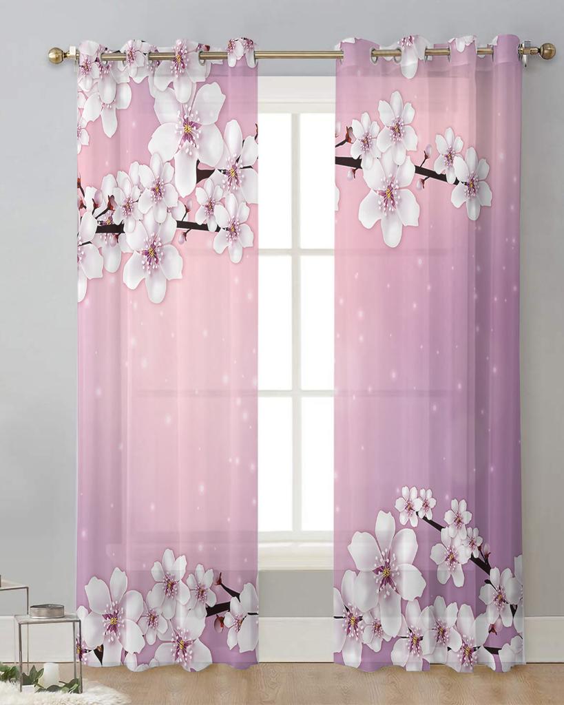 Flower Cherry Blossoms Tree Branch Gradient Sheer Curtains for Living Room Decor Window Curtains Kitchen Tulle Voile Curtains