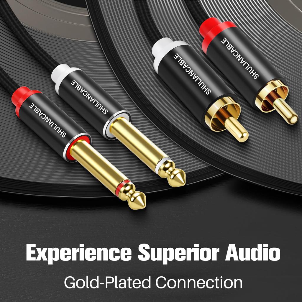 SHULIANCABLE к RCA 2 x TS к двойному RCA Стерео Аудио Соединение Совместимо с AV Домашним Аудио и Усилителями 1/4" Кабель, 6.35мм Кабель, Ресиверами,