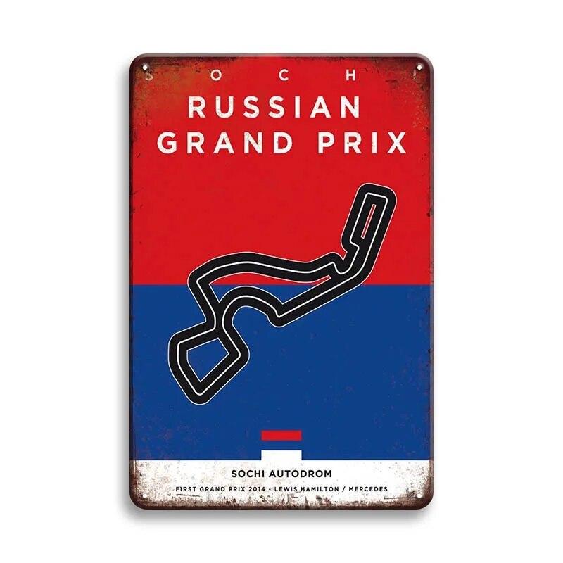 Металлический Плакат Гоночный Трек F1 Конкуренция Винтаж Оловянный Знак Ретро Железная Пластина Бар Клуб Человек Пещера Домашнее Украшение Стены Художественные Наклейки