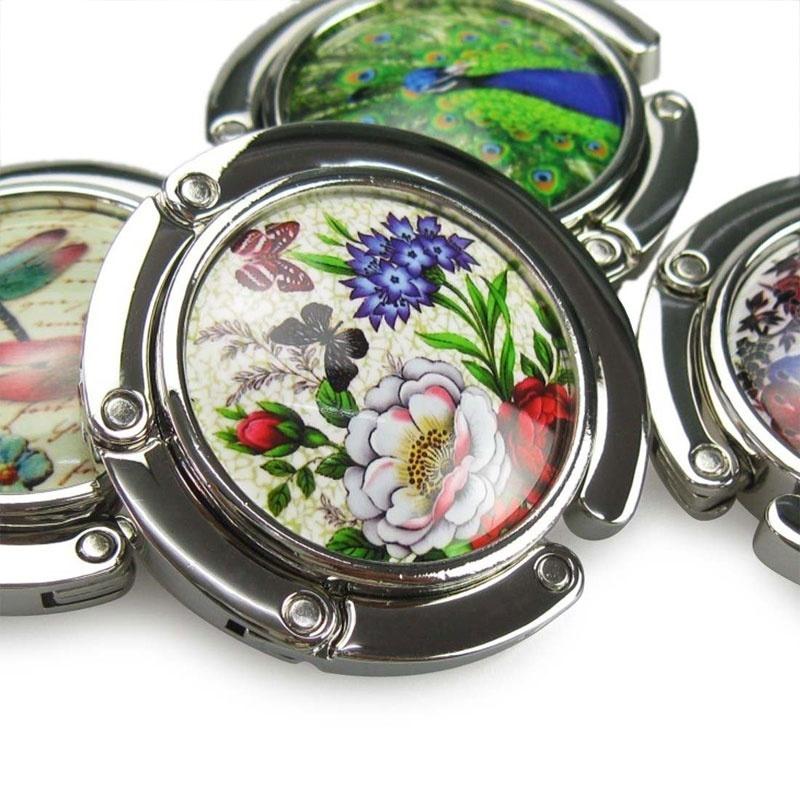 Складной крючок-вешалка для поддержки сумок и мешков с изображением стрекозы/павлина в подарок