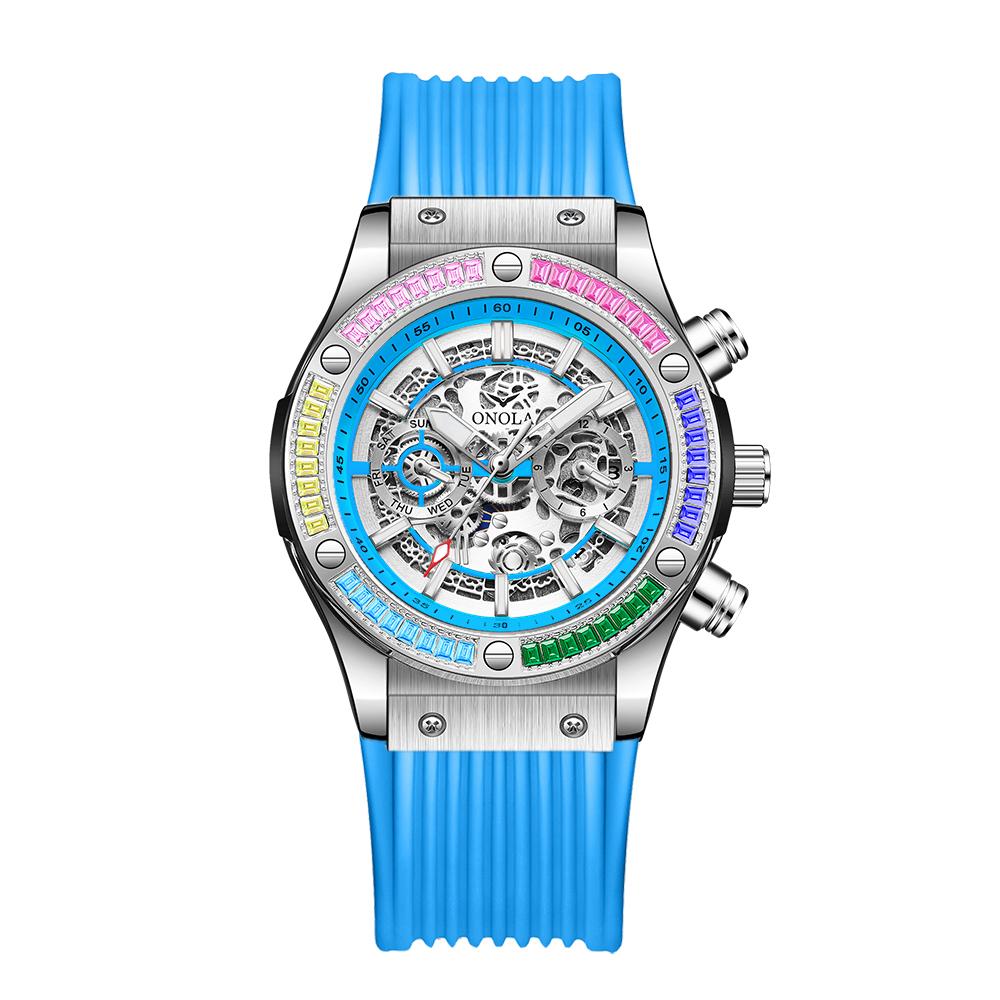 Classic Luxury Watch for Menes Multifunction Sports Waterproof Luminous Casual Clock Men Automatic Mechanical Skeleton Watches Rainbow Diamond