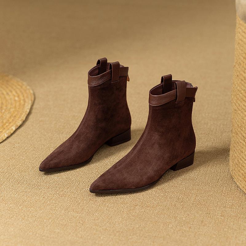 Винтажные женские ботильоны на квадратном каблуке, модные элегантные туфли с острым носком, лаконичные короткие ботильоны с эластичной резинкой