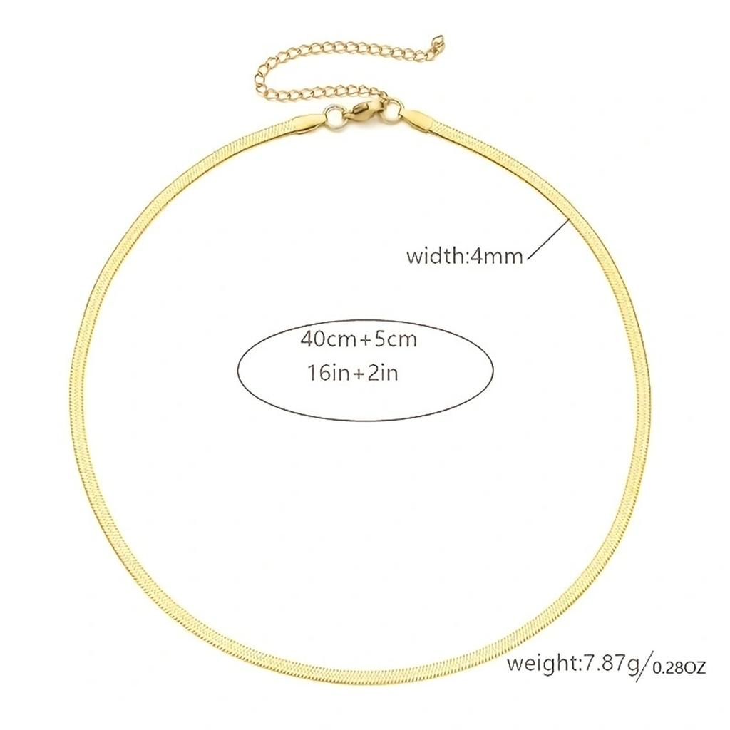 Minimalist Style Golden Color Plated Chain Herringbone Necklace Fashionable Choker Necklace For Daily And Party Decor