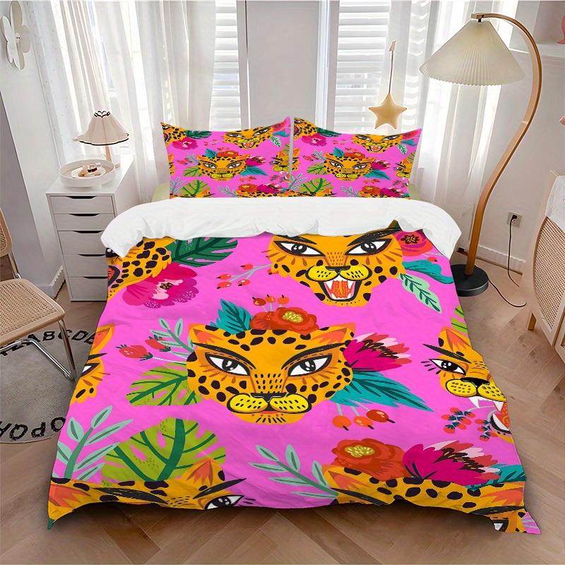 3pcs Jaguar Print Bedding Set, Suitable for Bedroom Decoration, (Includes 1 Duvet Cover And 2 Pillowcases, Quilt Not Included) yy250822186