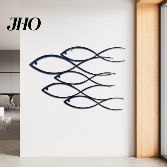 Fish School Wall Sculpture Metal Decor Line Art Shoal of Decoration Minimalist Modern Nautical Ornament for Home Living Room Office Bedroom