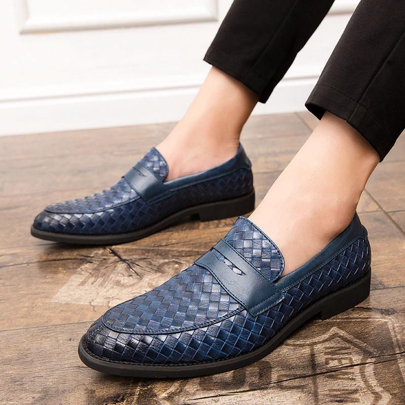 Fashion Luxury Brand Men's Shoes Moccasins Loafer Shoes Men Casual Leather Weave Pattern Slip On Shoes Mens Dress Shoes Platform Shoes