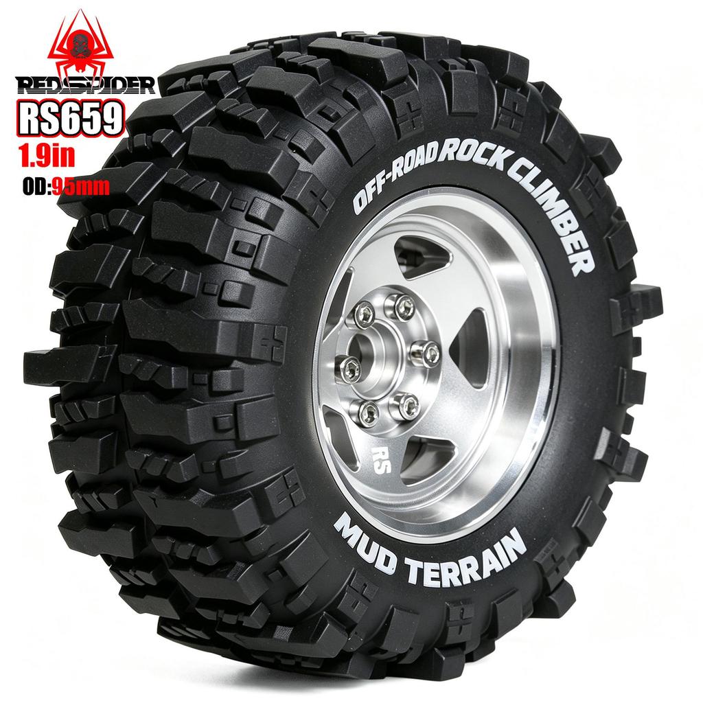 RS Red Spider Off-Road Tire, 95mm Flame Tread, 1.9" Five-Spoke Wheel, Black/Silver with Logo