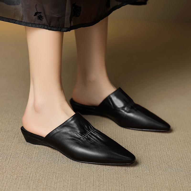 Мода 2025 Лето Женская обувь Квадратный носок Обувь на низком каблуке Тапочки Ретро Обувь из коровьей кожи для женщин Повседневные мюли для женщин Сандалии