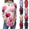 Футболки для женщин, осенние повседневные рубашки с длинным рукавом, толстовка с принтом, топ с высоким воротом, пуловер