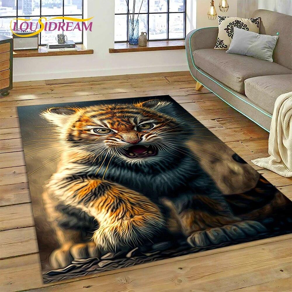 3D зверь, тигр, лев, животное, дикая природа, мультяшный ковер, ковер для дома, гостиной, спальни, дивана, коврик для двери, декор, детский коврик, нескользящий коврик