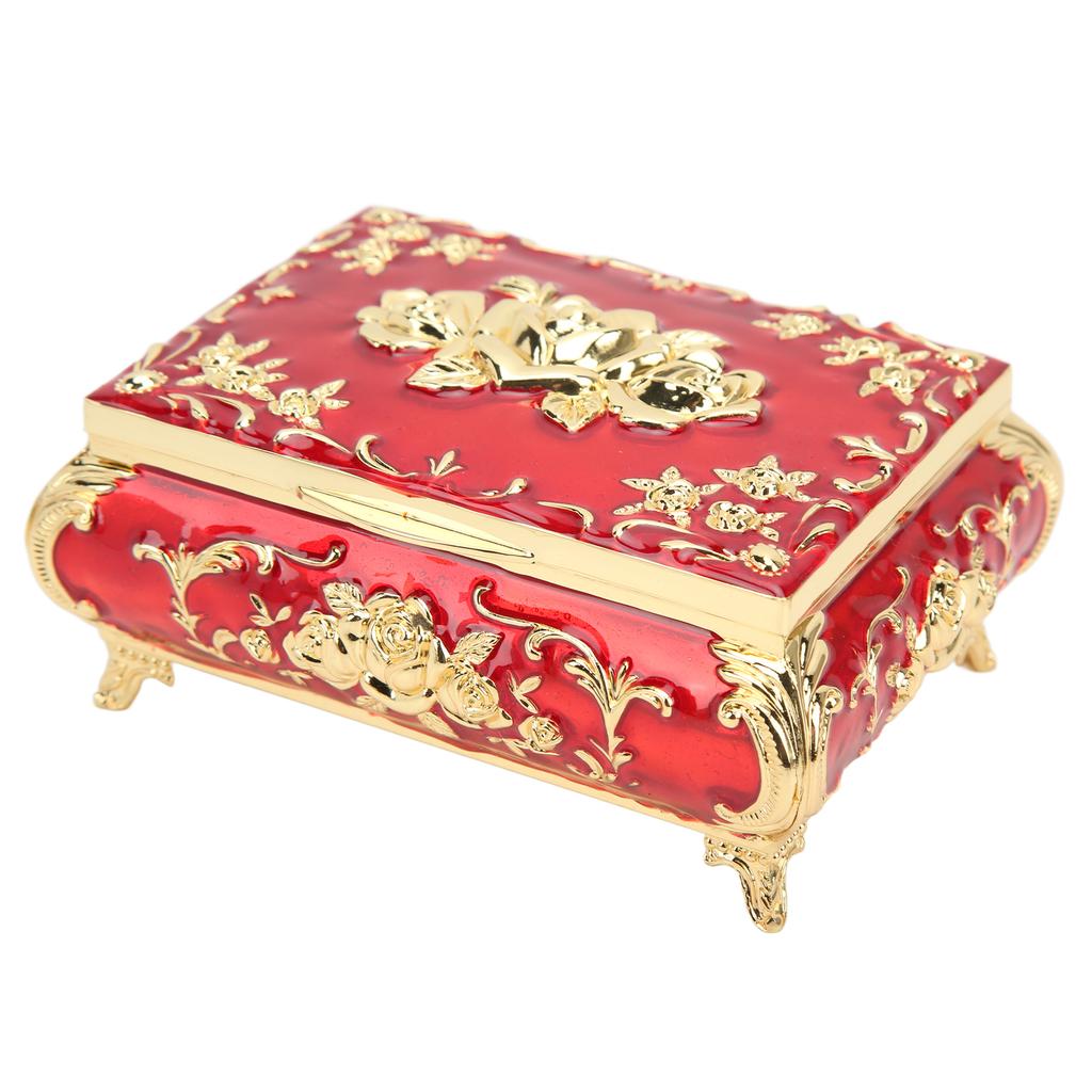 Vintage Jewelry Box Glossy Exquisite Rust Resistant Rose Relief Design Jewelry Storage Box