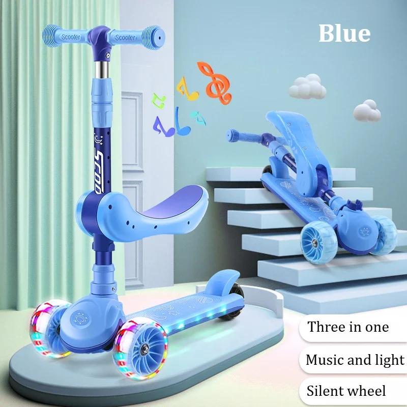 Детский кик-скутер 2-в-1 со светодиодными колесами, регулируемой высотой, широкой декой, трехколесный скутер, сиденье/стоя, детская игрушка для улицы