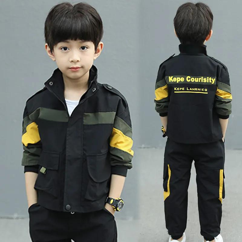 Весна Осень Костюмы для мальчиков Пальто + Брюки 2 шт./Компл. Детская Подростковая Верхняя одежда Спортивный Школьный Костюм
