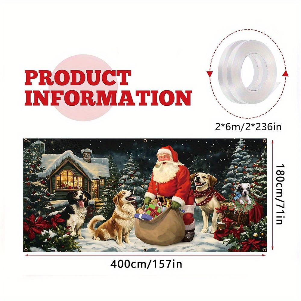 Large Christmas garage door banner Santa Claus and puppy gift scene suitable for outdoor holiday decoration in winter