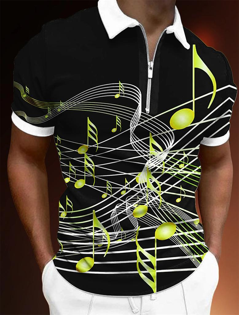 Мужская футболка на молнии, поло с принтом в виде гольфа, ноты, легкие короткие рукава, одежда на молнии, модная повседневная одежда