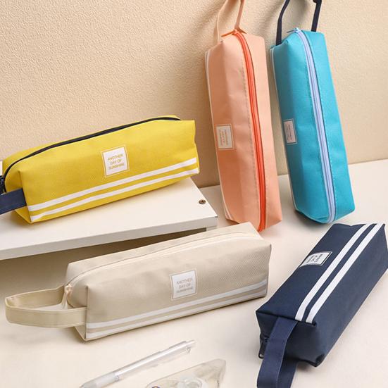 Portable Canvas Pencil Case with Handle Large Capacity Stationery Bag Student Pencil Organizer for Pens Markers Rulers Back-to-School Gifts