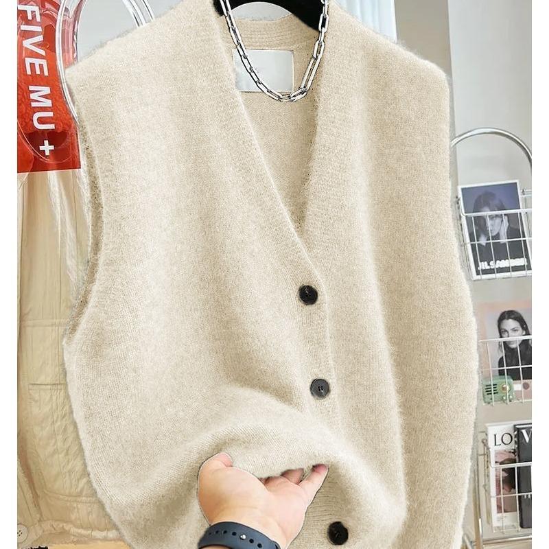 Женский осенне-зимний универсальный свитер-жилет с V-образным вырезом, пальто, женский модный вязаный кардиган без рукавов, свитера, жилеты, топ