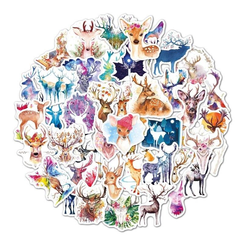 Акварельные наклейки с животными, кавайная кошка, олень, сова, водостойкая многоразовая наклейка, сделай сам, бутылка, украшение для мобильного телефона для ноутбука