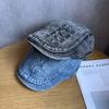 Retro Denim Letter Beret Hat With Wide Brim For Women Streetwear Everyday Use